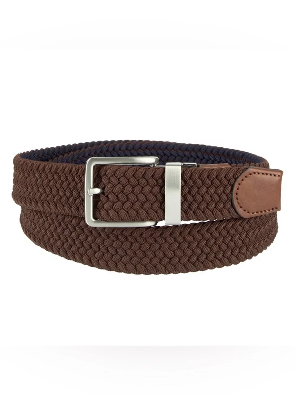 Tommy Bahama Men's Stretch Braided Reversible Belt, Navy/Brown, Large/XL, NWT